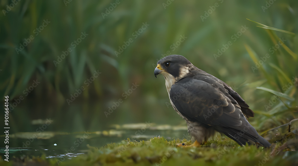 Fototapeta premium a bird that is sitting on the grass by the water