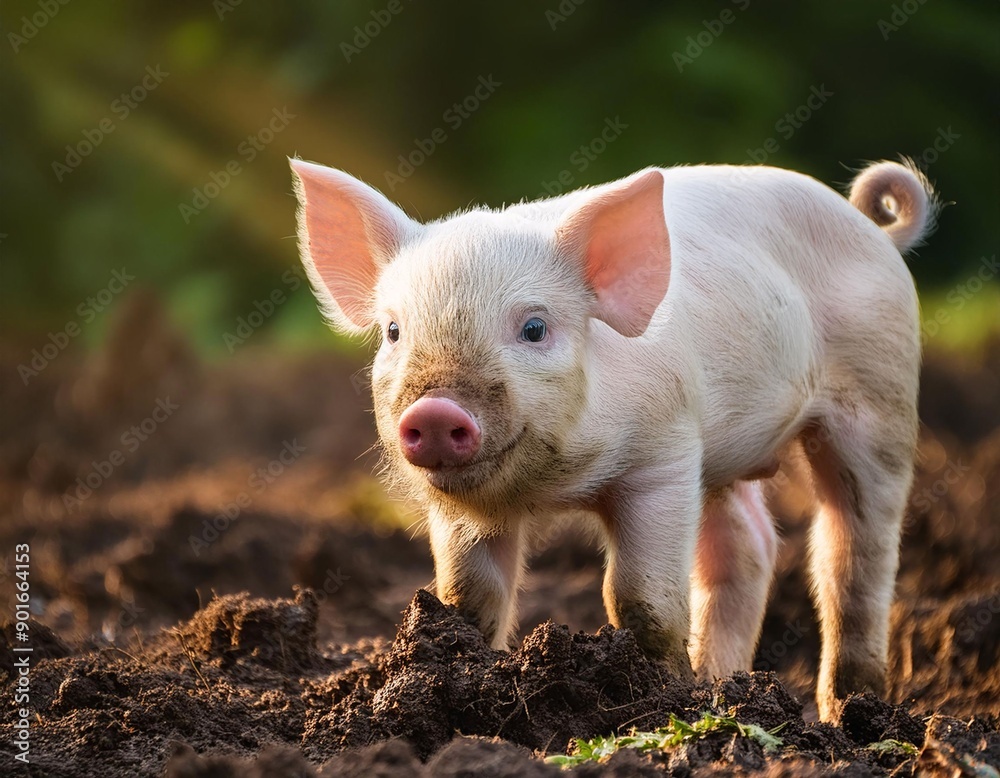 Cute Piglet Smiling and Playing in Muddy Dirt Cute Piglet Smiling and Playing in Muddy Dirt