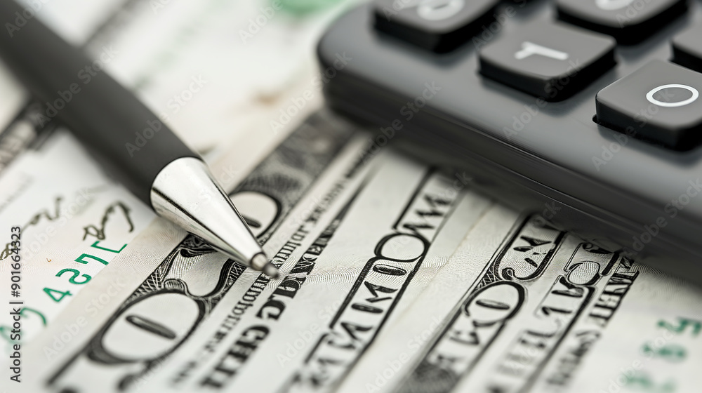 Financial Planning with Money, Pen, and Calculator
