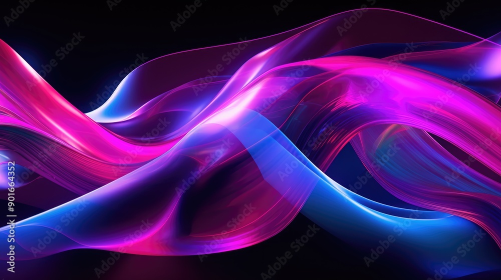 Fluorescent, flowing shapes in a tech background Fluorescent, flowing shapes in a tech background
