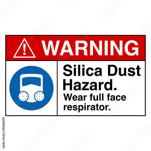 Silica dust hazard chemical warning sign and label,wear full face resirator mask obligatory