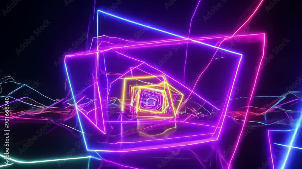 neon geometric shapes made of lines and different colors. Concept: dynamic frame changes neon geometric shapes made of lines and different colors. Concept: dynamic frame changes