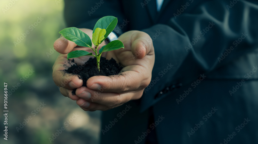 Businessman Holding Seedling Plant in Hands
Businessman Holding Seedling Plant in Hands