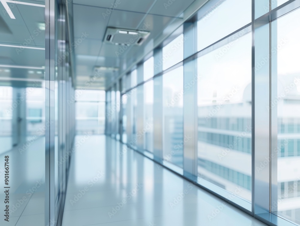 Obraz premium A large, empty room with a lot of windows. The windows are clear and allow a lot of light to come in