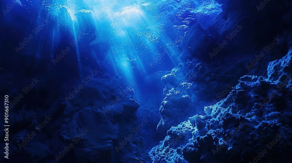 Obraz premium Sunlight Piercing Deep Blue Ocean Depths