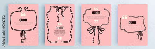 Quote frames blank templates set. Text in brackets, citation empty speech bubbles, quote bubbles. Textbox isolated on color background. Vector illustration.