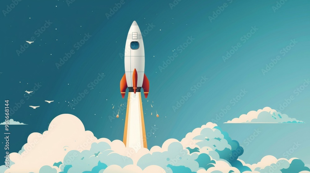Rocket launching into the sky with a powerful thrust Rocket launching into the sky with a powerful thrust