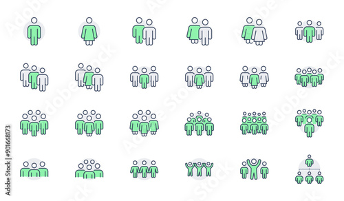 People group line icons. Vector illustration include icon - work, person, team, employee, leadership, community, crowd, discussion outline pictogram for teamwork. Editable Stroke, Green Color