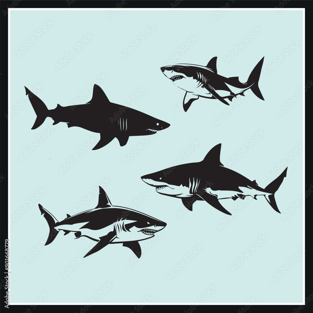 Fototapeta premium Shark silhouette vector set