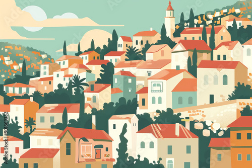 Wallpaper Mural Risograph current riso print travel poster, card, wallpaper or banner illustration, modern, isolated, clear, simple of Bint Jbeil, Lebanon Torontodigital.ca