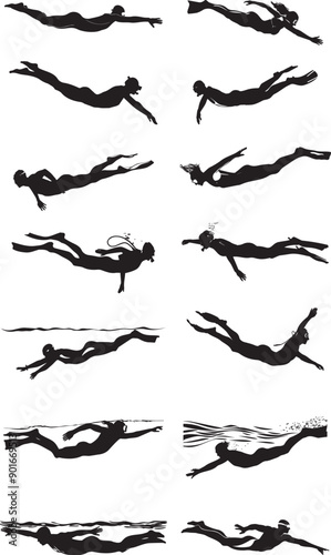 diving icons set
