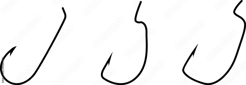 Fish hook icons or logo vector set.