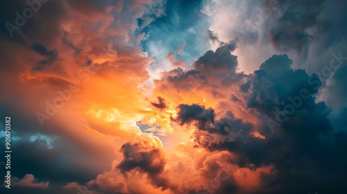 Dramatic Stormy Sky with Vivid Clouds and Lighting in Vibrant Colors