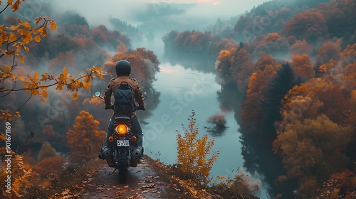 Caucasian man on a motorcycle journey through the scenic routes of the Loire Valley France photo