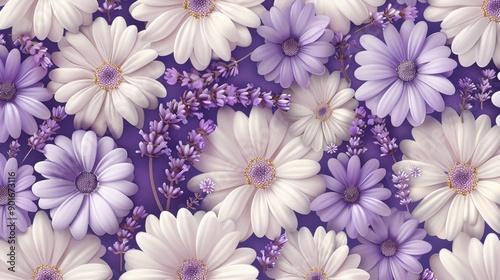 A hand-drawn pattern of lavender and white daisies, with a simple and elegant design, providing ample space for text or photos, perfect for a spring or summer theme.