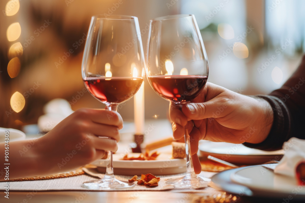 A romantic moment captured with two glasses of red wine and a candle, symbolizing love and connection during a special dinner. A romantic moment captured with two glasses of red wine and a candle, symbolizing love and connection during a special dinner.