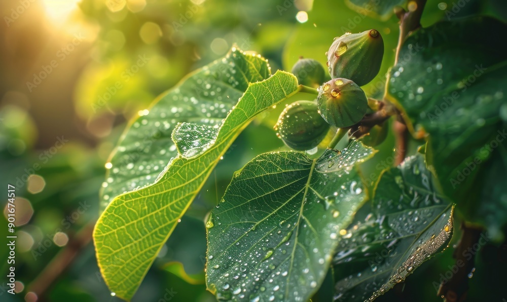 Fototapeta premium Close-up of figs and fig leaves