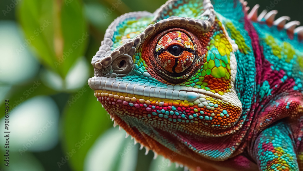 Beautiful chameleon in the leaves