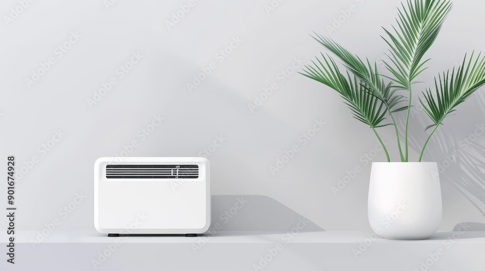 A compact rice cooker with a digital display, cooking rice on a marble countertop, flat design illustration, with copy space, high-resolution photo, hyper realistic A compact rice cooker with a digital display, cooking rice on a marble countertop, flat design illustration, with copy space, high-resolution photo, hyper realistic
