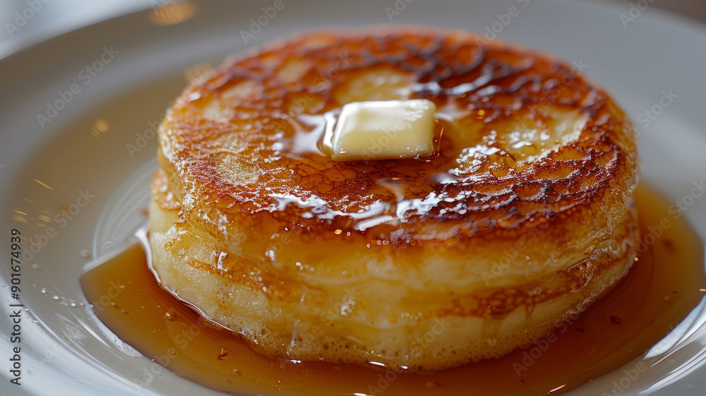 Stack of pancakes with butter and syrup on a plate Stack of pancakes with butter and syrup on a plate