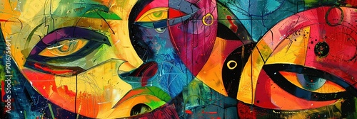 Abstract Faces: Vibrant Colors, Cubism, and Expressive Eyes