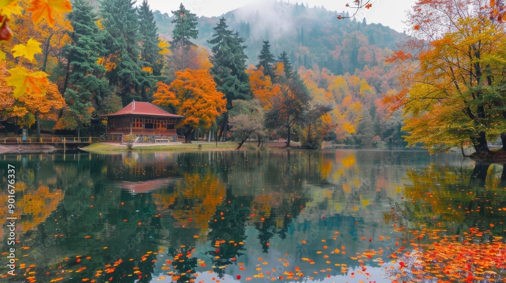 Naklejka premium Autumn landscape in (seven lakes) Yedigoller Park Bolu, Turkey