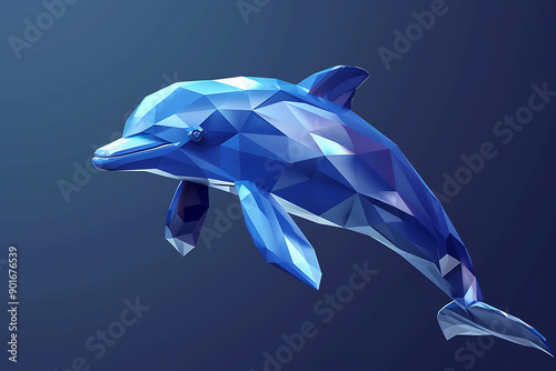 A 3D low poly style illustration of a dolphin, emphasizing its sleek and streamlined form with geometric facets. The image highlights modern design and digital artistry, symbolizing the beauty and gra photo