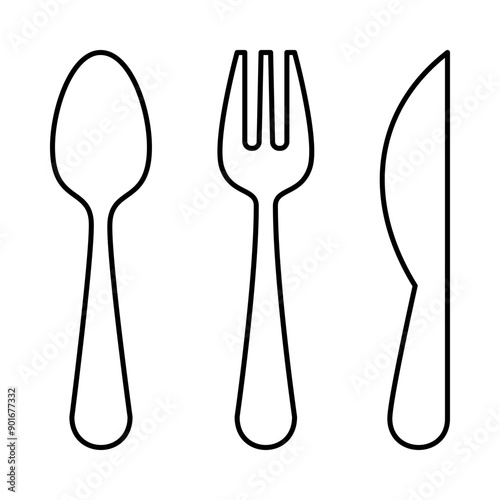 Vector icon of cutlery spoon, fork and knife. outline design.
