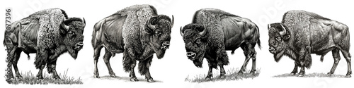 Detailed Bison Lineart Illustration Monochrome Hyperrealistic Etching Engraving