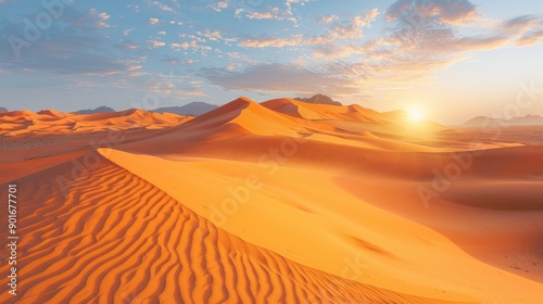 Fototapeta Naklejka Na Ścianę i Meble -  Sunlit sand dunes in a desert setting. Warm and expansive.