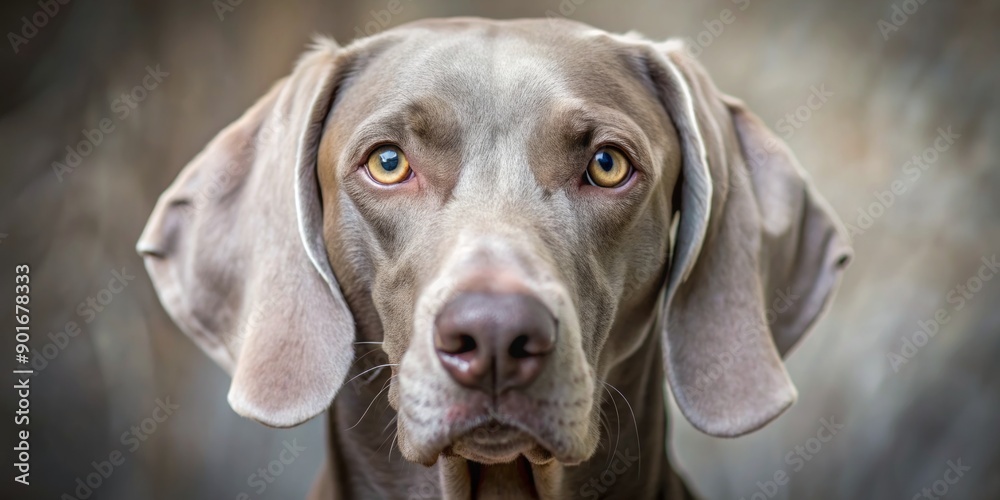 A sleek Weimaraner's close-up portrait showcases intense alertness, obedient gaze, and disciplined devotion, ready for instruction with ears perked and eyes focused forward. A sleek Weimaraner's close-up portrait showcases intense alertness, obedient gaze, and disciplined devotion, ready for instruction with ears perked and eyes focused forward.