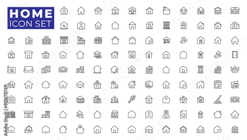 Home line icons collection. Real estate objects and houses line icon set vector illustration