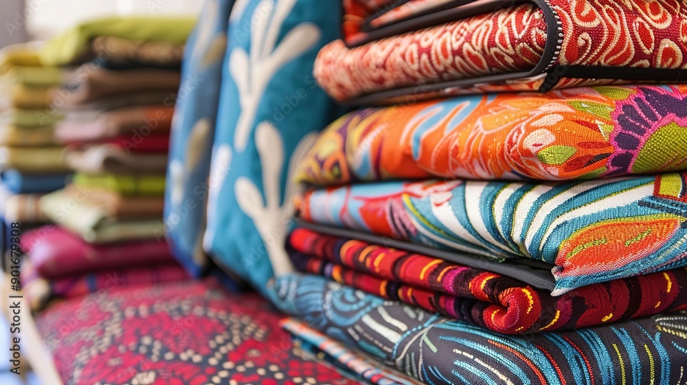 Fototapeta premium Vibrant Textile Patterns: Fabrics, Upholstery, Design, Home Decor