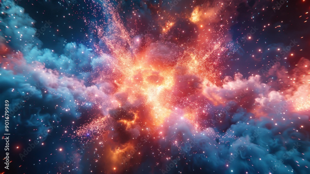 Naklejka premium A dynamic sale promo with particles exploding, creating an energetic and attention-grabbing visual effect.