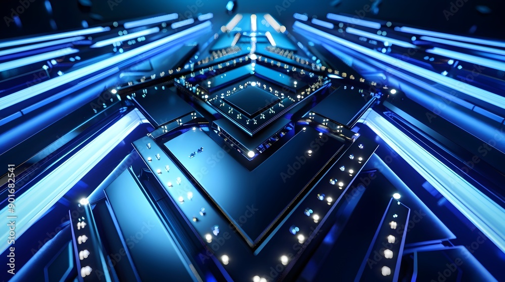 Futuristic Metallic Arrow with LED Lights - Modern Business Concept and Progress Futuristic Metallic Arrow with LED Lights - Modern Business Concept and Progress