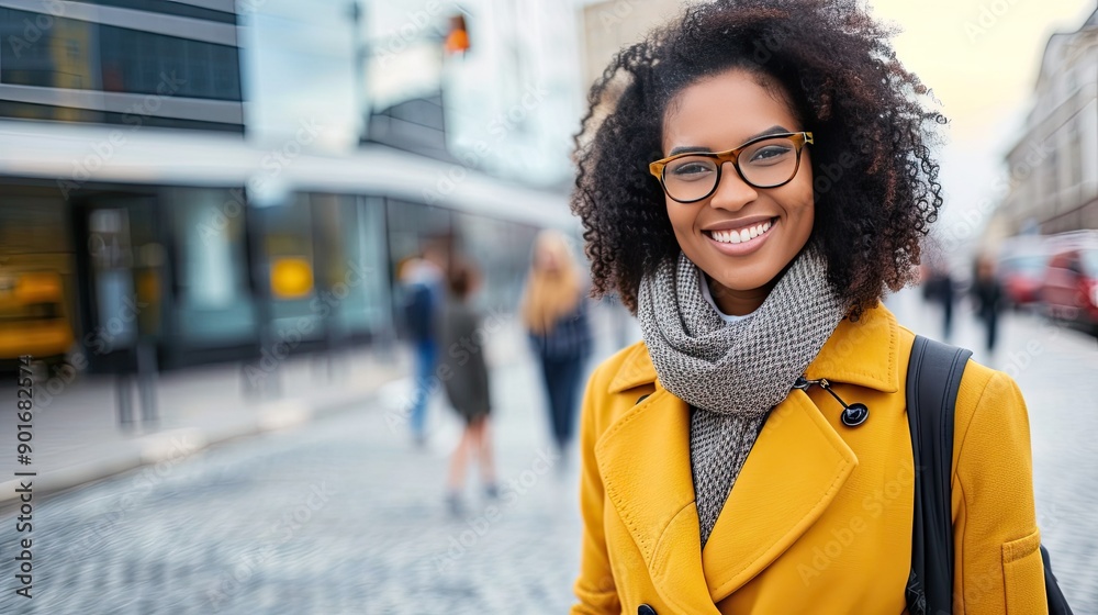Fototapeta premium Her glasses frame her face beautifully, accentuating her natural elegance and grace.