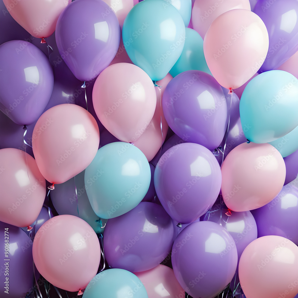 Colorful balloons background. Flat lay. Top view. Copy space.