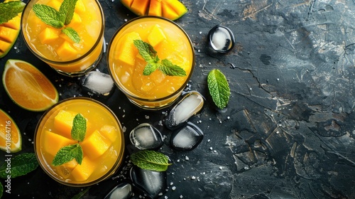 Refreshing summer drink made from raw mangoes jaggery and salt Traditional Indian beverage named Aam Panna or Ambyache Panha Raw mango juice recipe ingredients photo