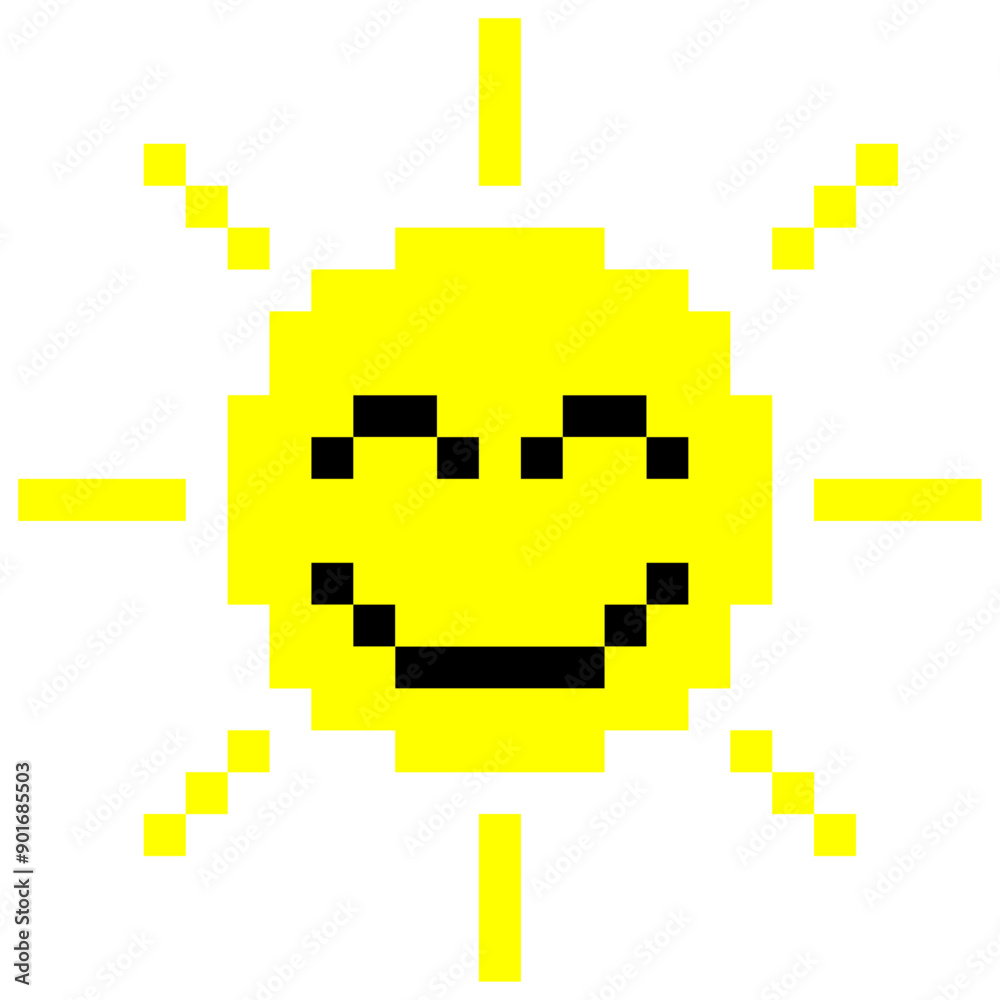 かわいい晴れの日の笑顔太陽のドット絵アイコン かわいい晴れの日の笑顔太陽のドット絵アイコン
