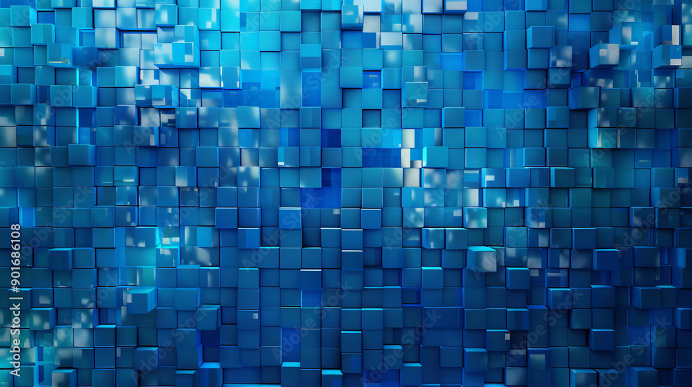 Abstract blue squares pattern on a mosaic background. Digital technology concept. Blue pixel grid background. Abstract blue squares pattern on a mosaic background. Digital technology concept. Blue pixel grid background.