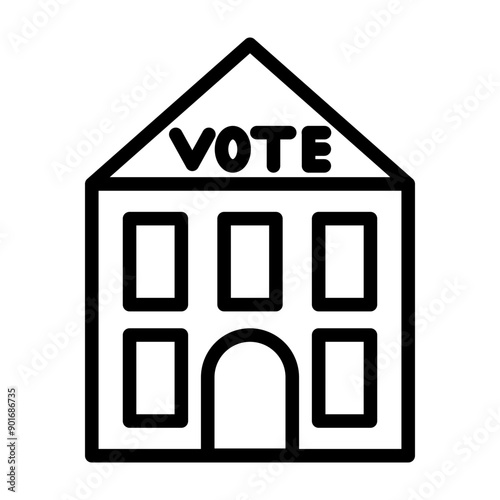 Election Polling Station Vector Line Icon Design