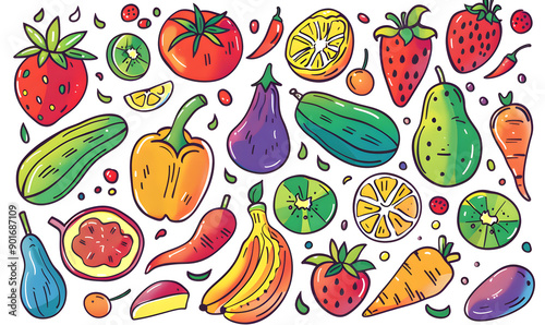vegetable and fruits photo or illustrator on white background