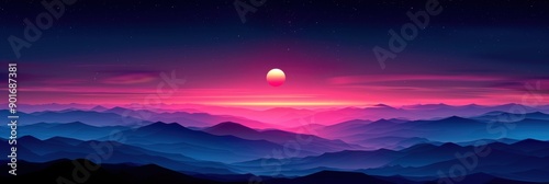 A stunning sunset over mountains, showcasing vibrant colors and serene landscapes, perfect for nature and travel themes. © kraphix