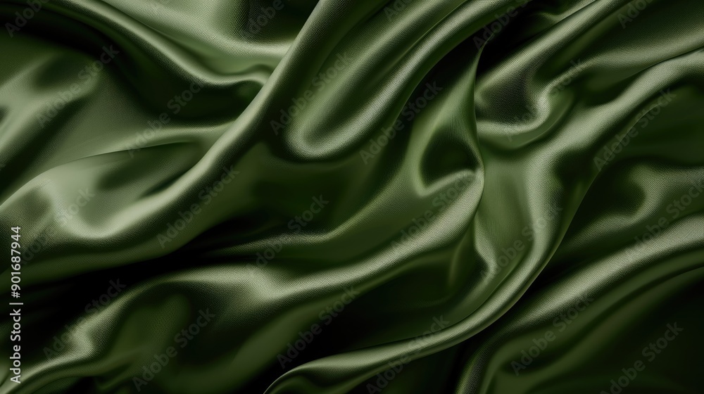 Olive satin fabric background with text space