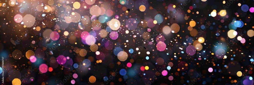 Naklejka premium Sophisticated black background highlighting the bokeh-style confetti