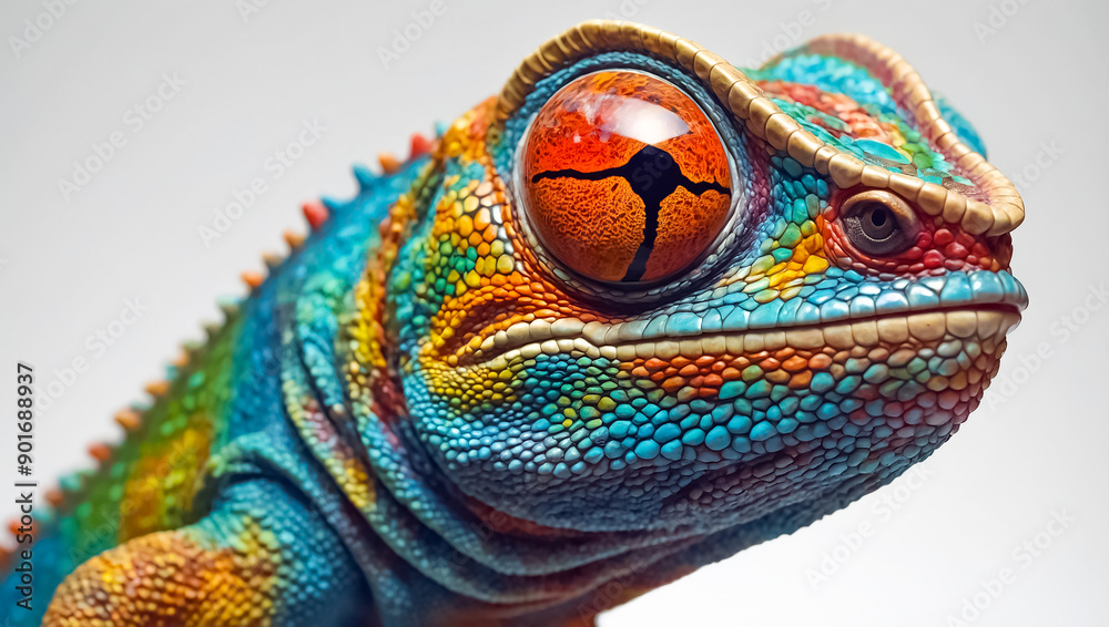 Obraz premium Beautiful chameleon on a white background
