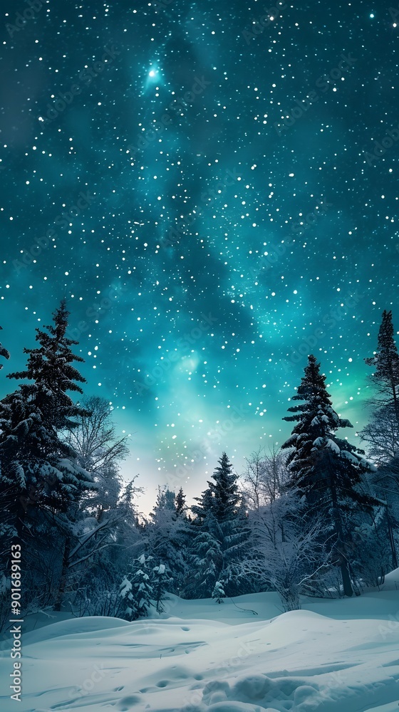 Enchanting Winter Wonderland with Breathtaking Northern Lights Display in Snowy Forest Landscape Enchanting Winter Wonderland with Breathtaking Northern Lights Display in Snowy Forest Landscape
