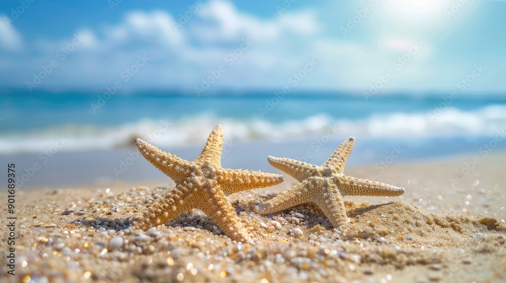Starfish concept on beach and ocean background. Starfish concept on beach and ocean background.