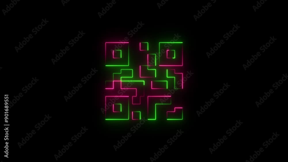 Neon line QR code animated lineal symbol icon. Scanning QR code symbol. Neon line QR code animated lineal symbol icon. Scanning QR code symbol.