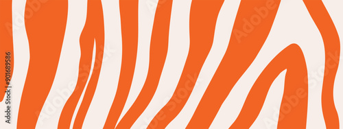 Orange and red zebra fur pattern. Stylish wild zebra print. Groovy retro colour. Animal print background for social media, design, and advertising banner.